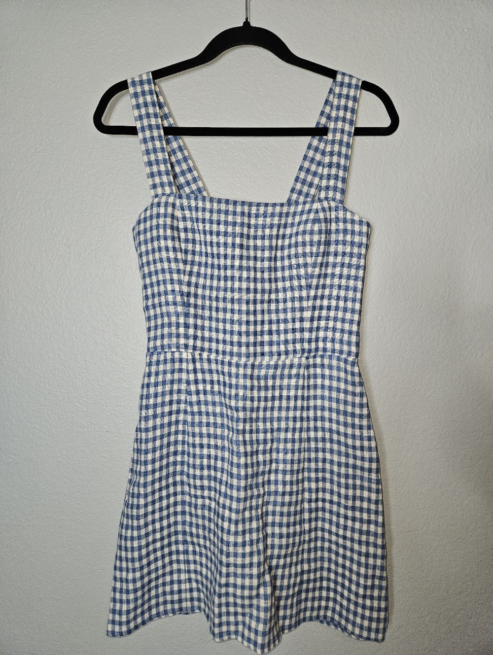 Reformation Brigitte Linen Dress Blue Gingham Print Size 6 - Picture 4 of 10